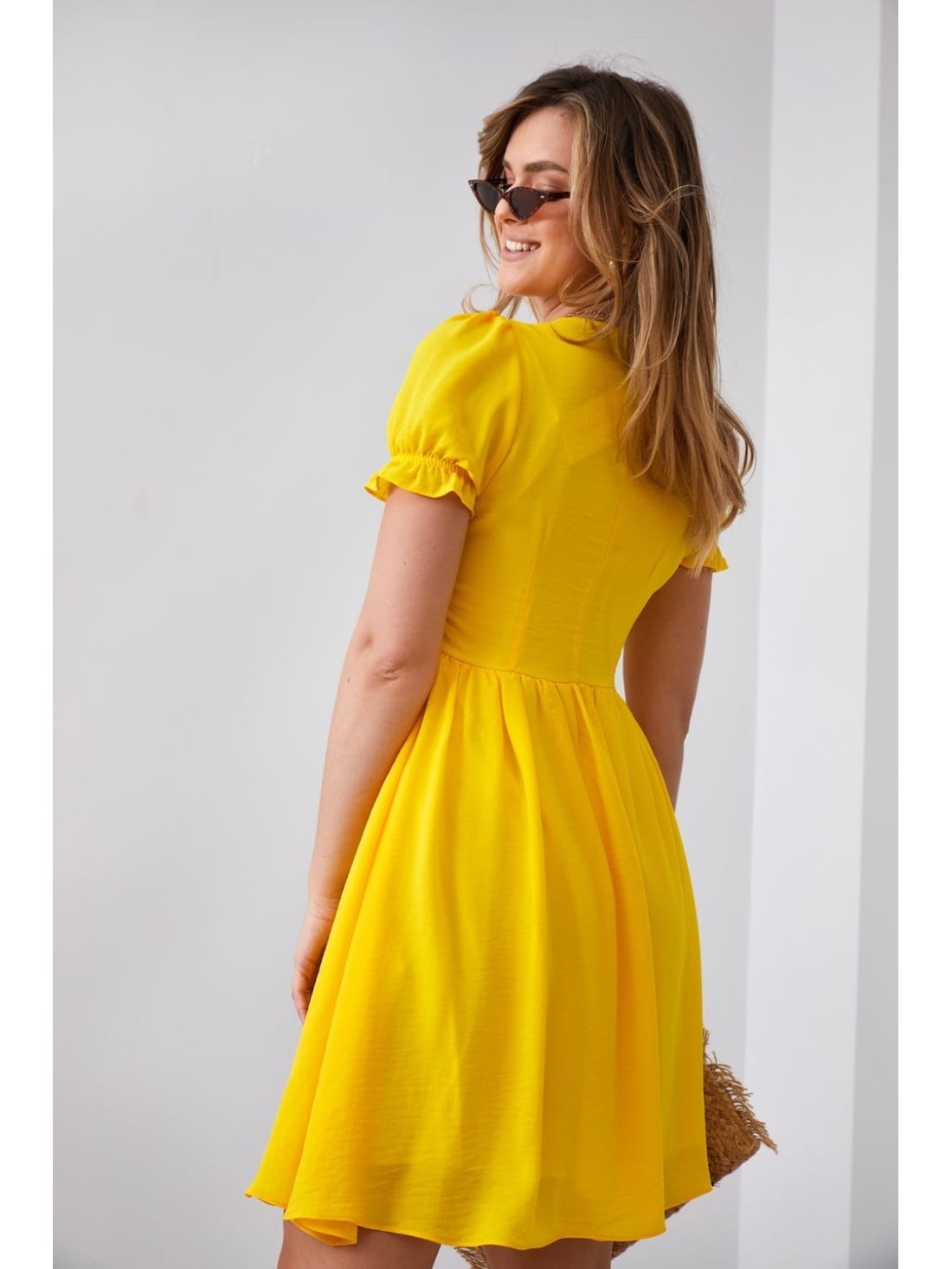 Smooth dress with short sleeves, yellow 3046 - Online store - Boutique